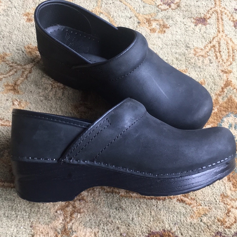 Dansko black oiled clogs